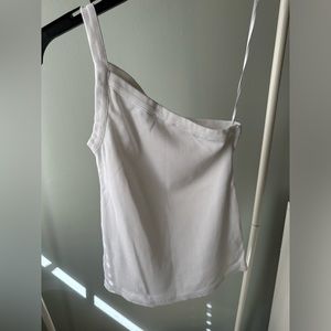 Open Edit, One Shoulder, White, Ribbed Tank Top, Size XS